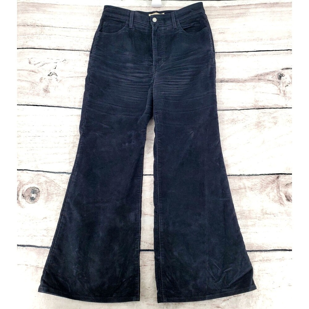 Levis 32x32 Black Corduroy Ribcage Bell Bottom Jeans Wide Leg Western Y2k Zipper